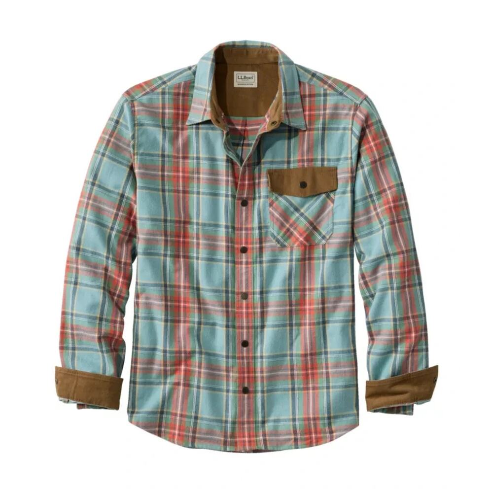 L.L.Bean Scotch Plaid Flannel Shirt 3XL Washed MacBeth Snap Front Teal Coral